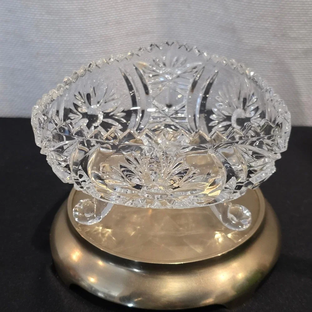 Vintage American Brilliant Cut Glass Heart Shaped Bowl Footed Candy Trinket Dish